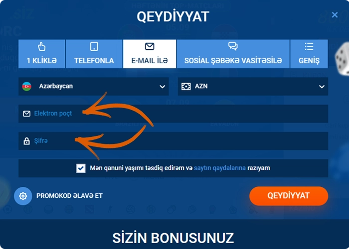 Mostbet qeydiyyatdan keçərkən məlumatların daxil edilməsi