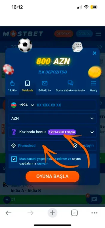 Bonusu seçin və qeydiyyat prosesini tamamlayın, 4-cü addım